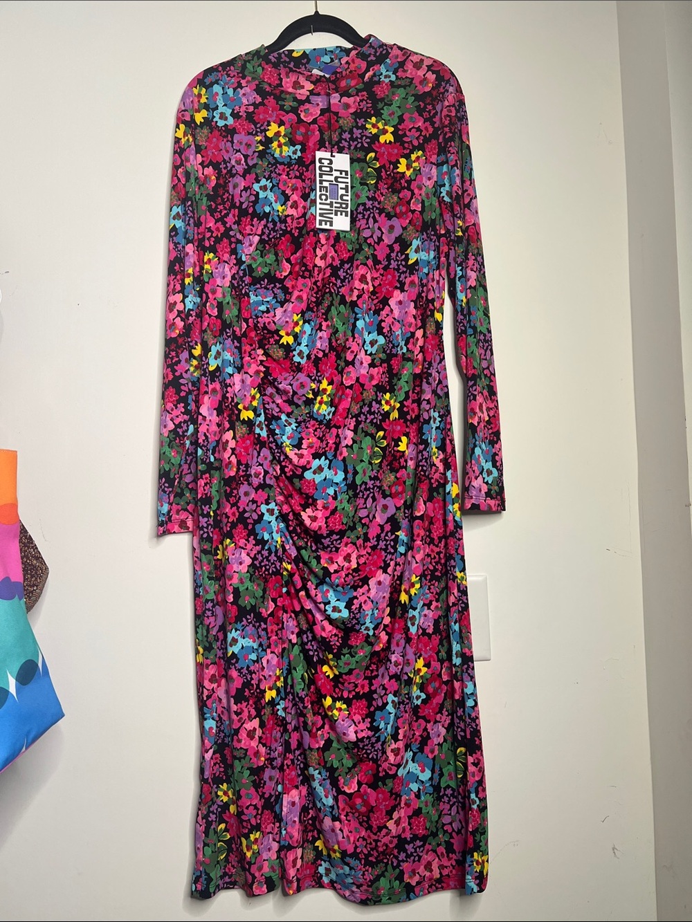 Future Collective Pink Floral Long-Sleeve Midi Dress